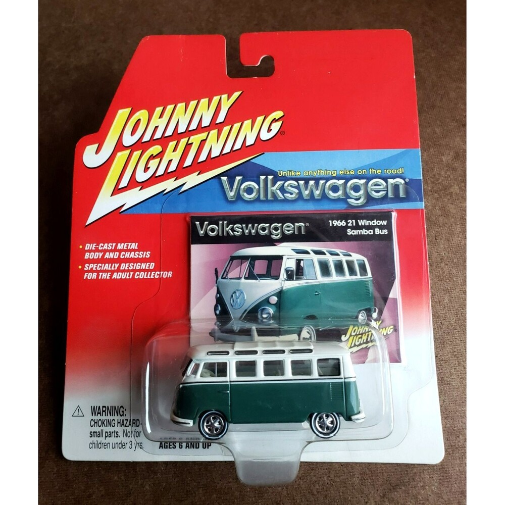 2002 Johnny Lightning VOLKSWAGEN VW 1966 21 WINDOW SAMBA BUS GREEN 1:64 5 Spoke - Picture 2 of 16